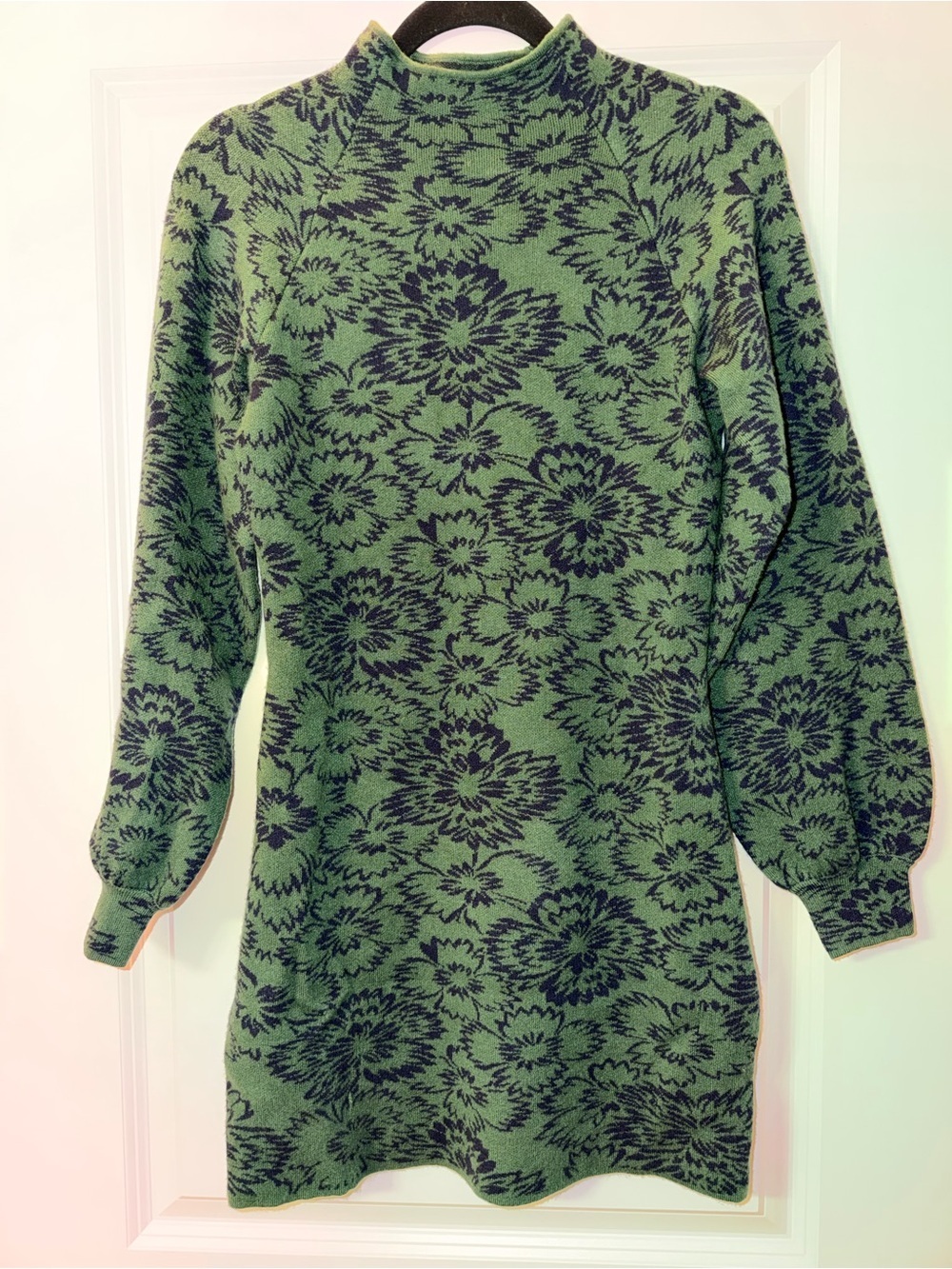 Maeve by Anthropologie the Beatriz mock-neck sweater dress green and navy - Picture 2 of 7